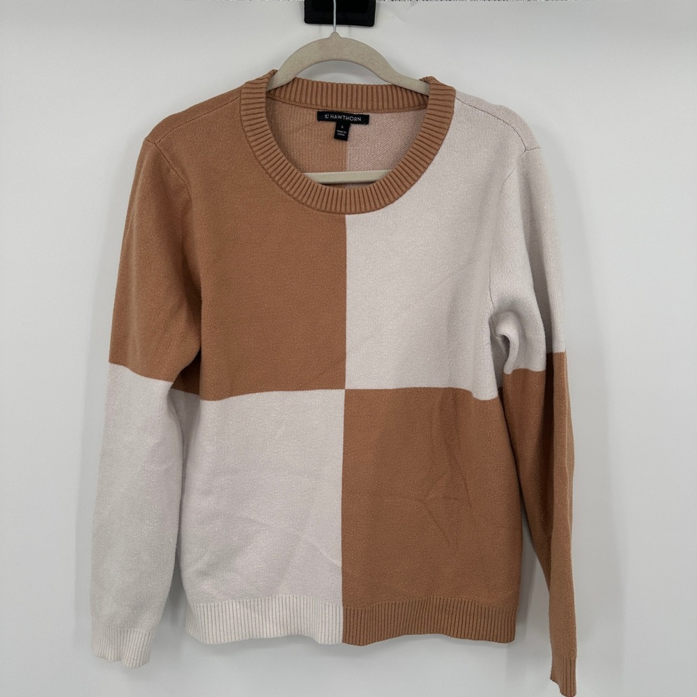 41 Hawthorn Colorblock Checkerboard Sweater Long Sleeve Crew Neck Women's Size L
